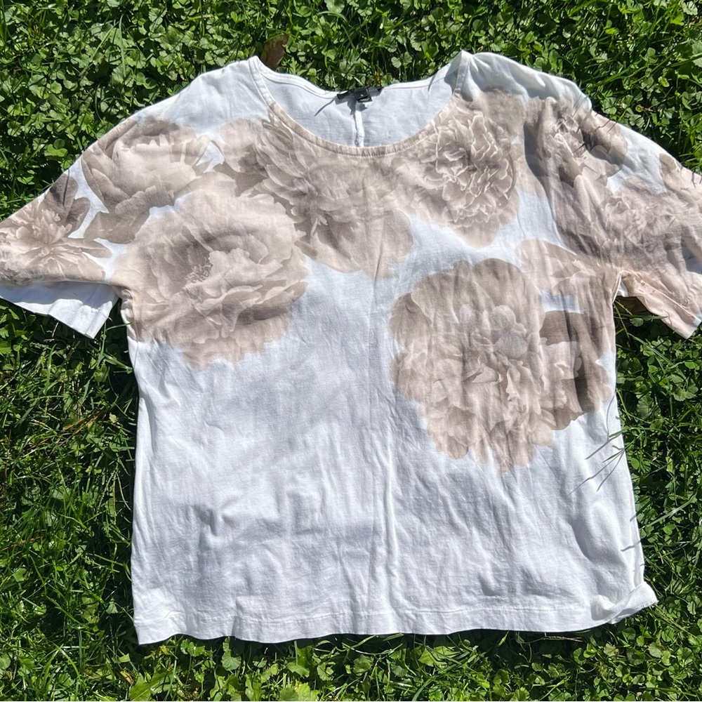 Cream and white J.Crew top with floral design size L